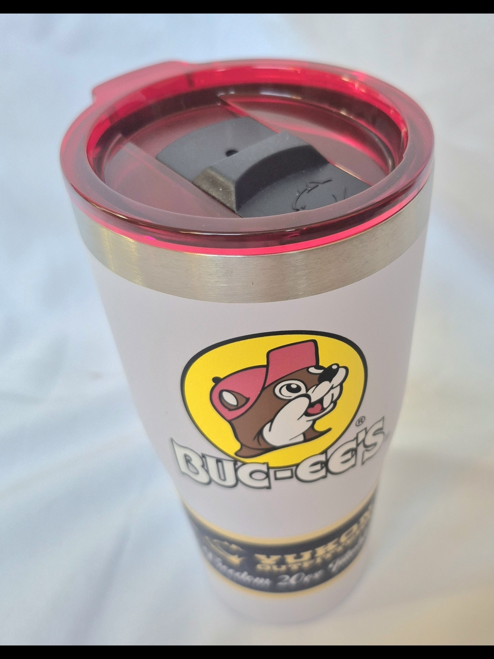 Buc-ees Travel Mug Red Yukon Outfitters Stainless Steel Tumbler 20oz white new